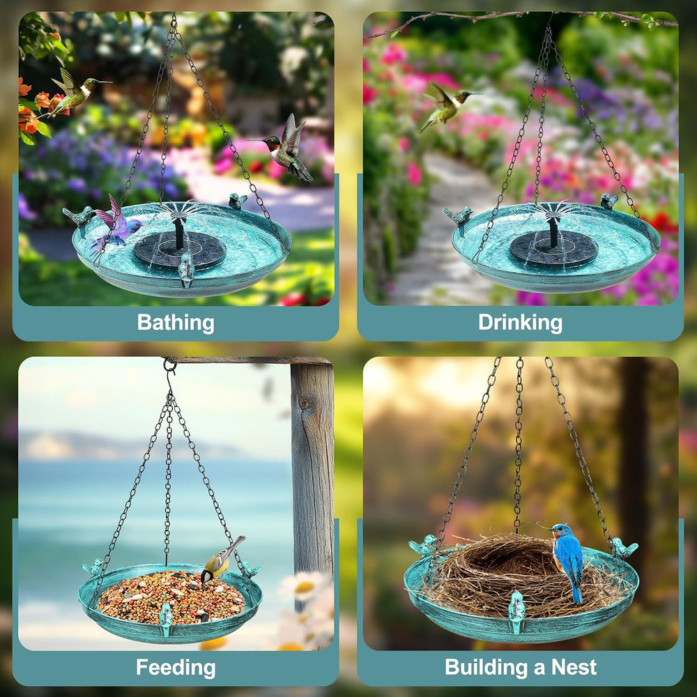 DazSpirit 14.9" Hanging Bird Bath with Solar Fountain for Outdoors