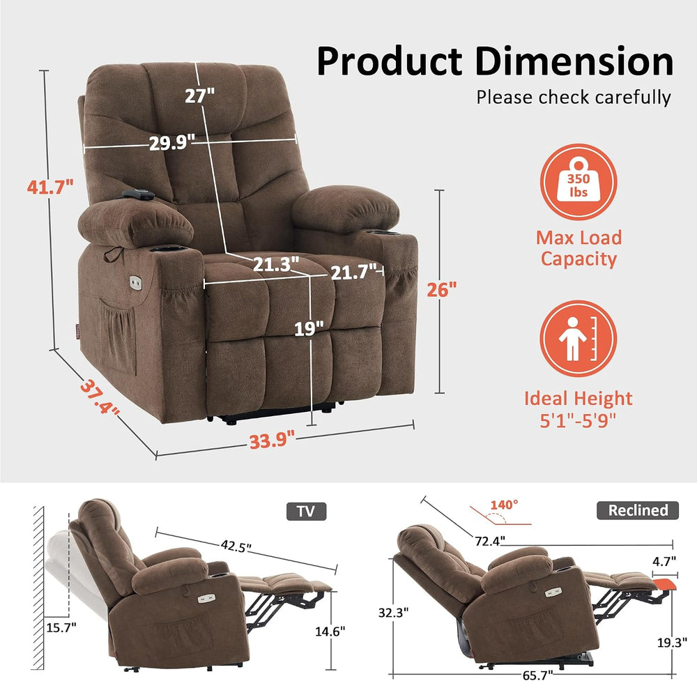 MCombo Power Lift Recliner Chair for Elderly, Fabric 7287 (Brown, Medium)