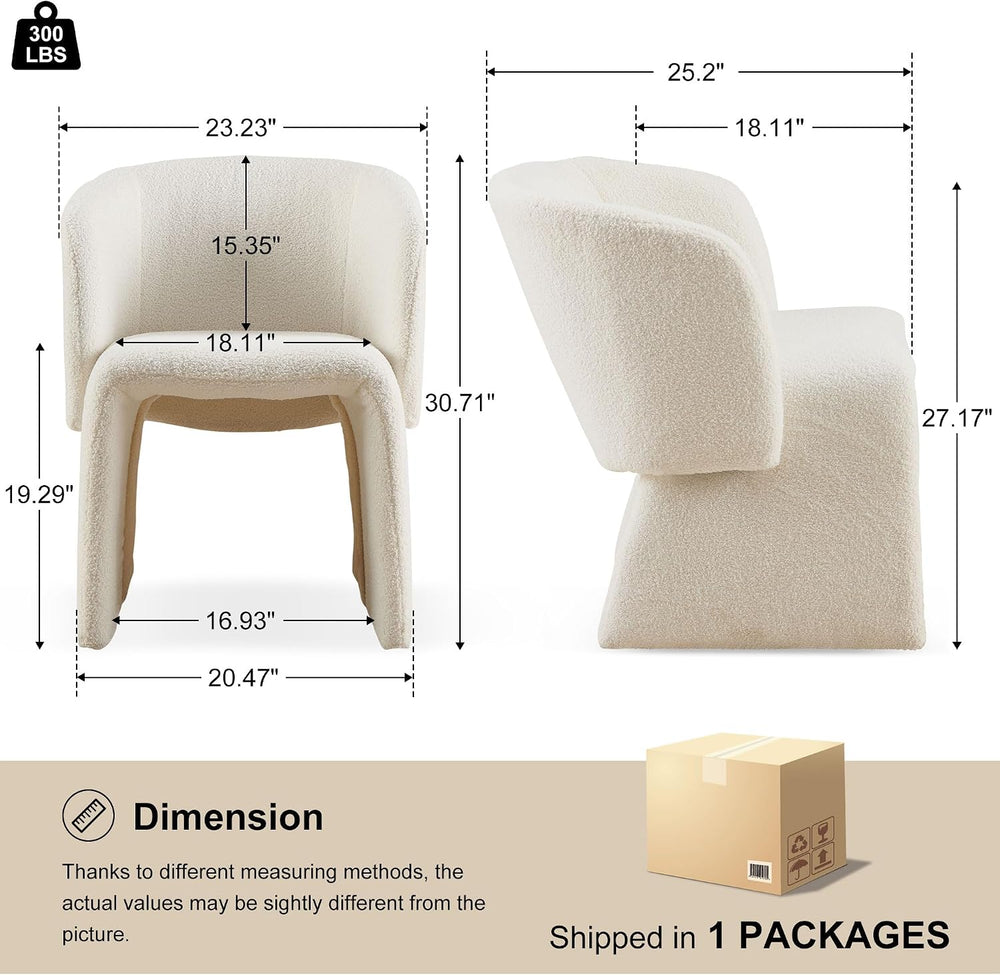 Homedot Modern Dining Chair Upholstered Off White Teddy Velvet Barrel Home Ki...