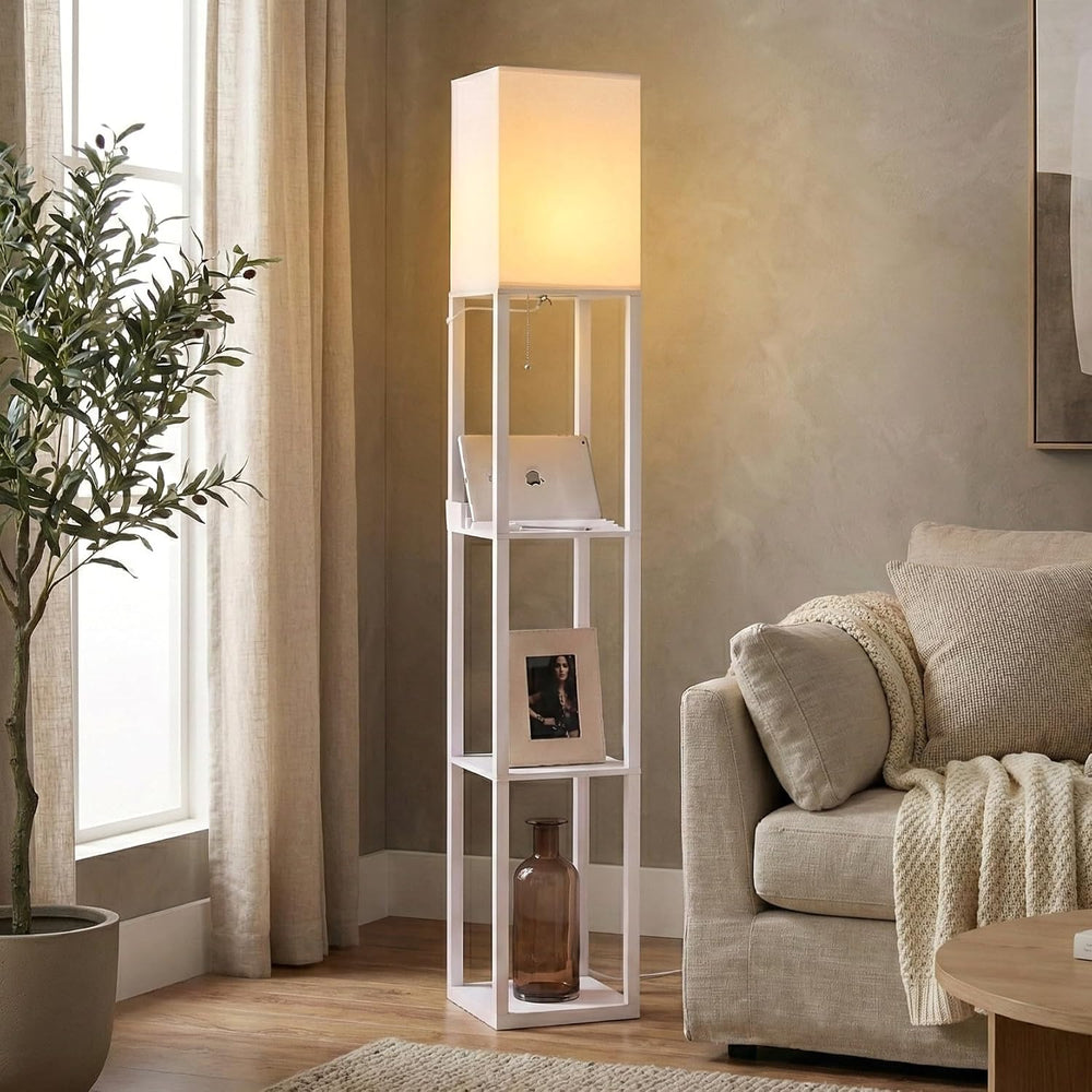 Brightech Maxwell Charger - Modern Shelf Floor Lamp with USB Charging Ports &...