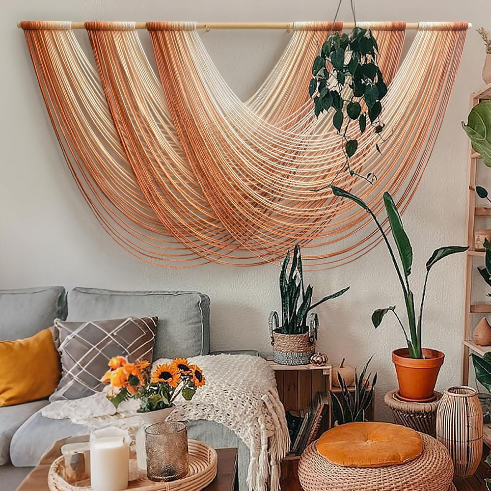 Macrame Wall Hanging Orange Boho Fiber Art Large Decor 57"W*31"L