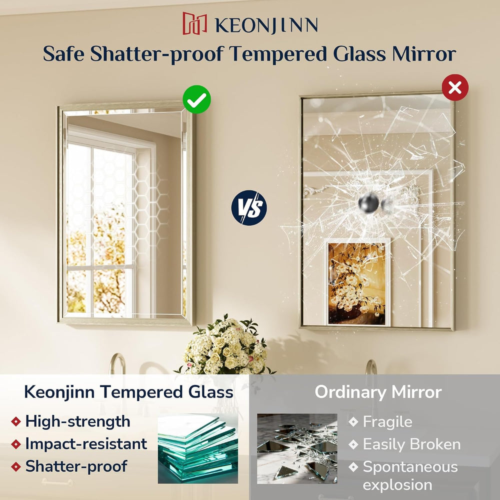 Keonjinn Brushed Nickel Bathroom Mirrors for Over Sink 24" x 30", R...