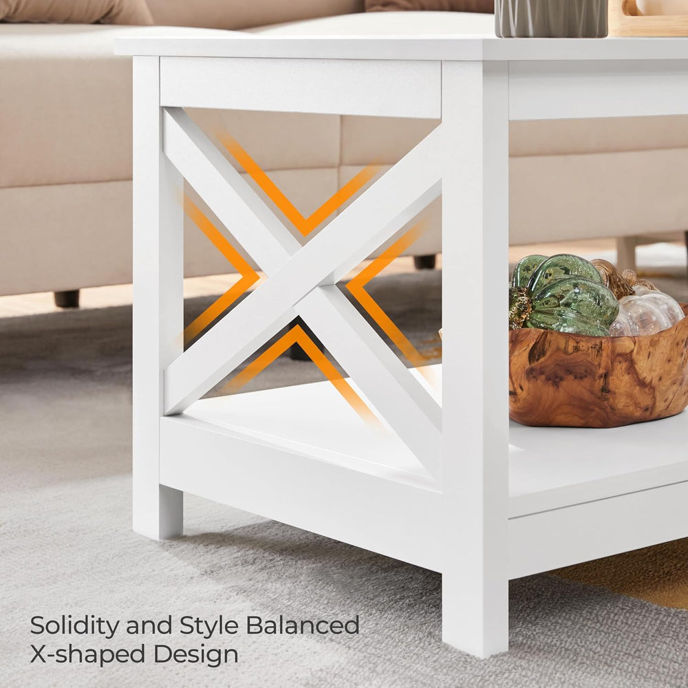 Yaheetech White Coffee Table for Living Room, X-Design Storage Shelf, 39.5"