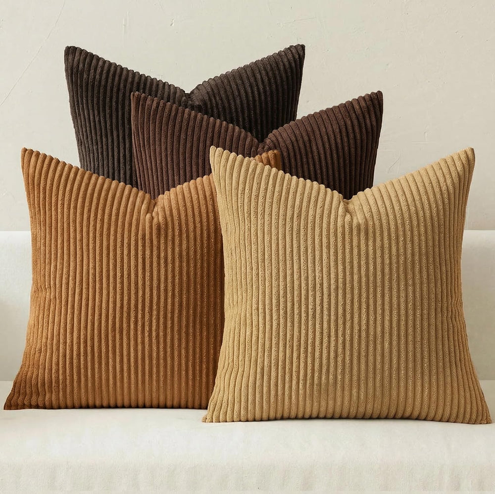 MIULEE Fall Corduroy Decorative Throw Pillow Covers Camel Brown 20x20