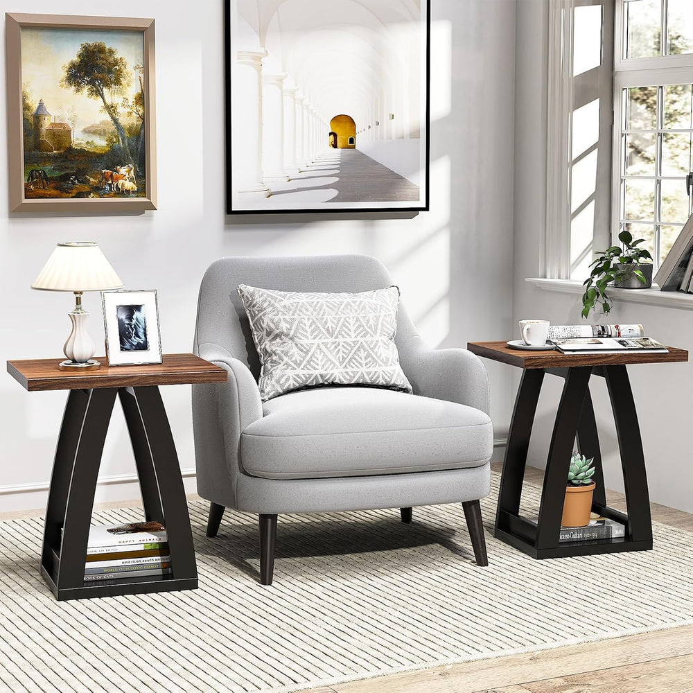 FROMJBEST End Table Set of 2, Side Table Living Room,Nightstand Black&Brown
