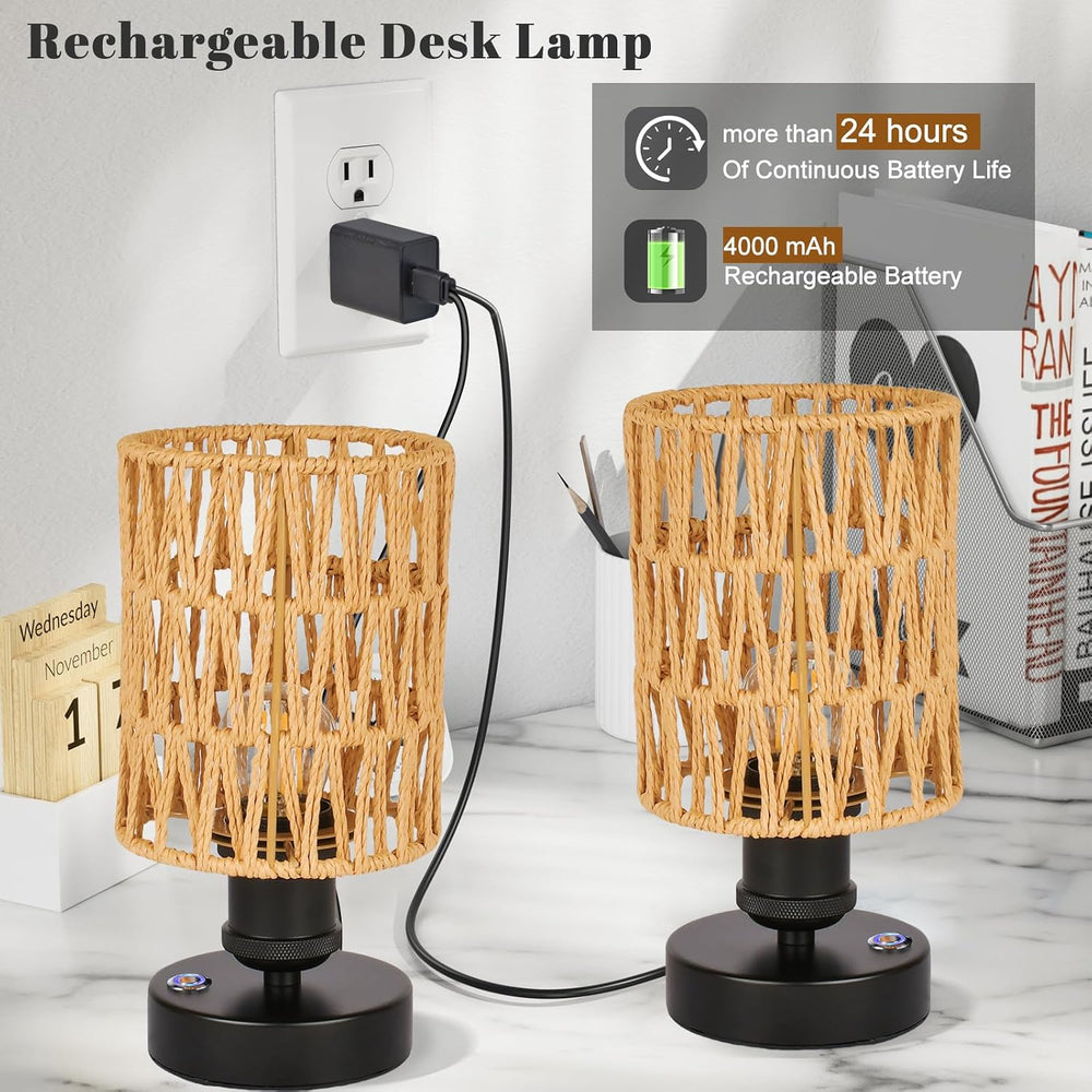 Wireless Table Lamp—2 Piece Beige,4000mAh Rechargeable Table Lamp