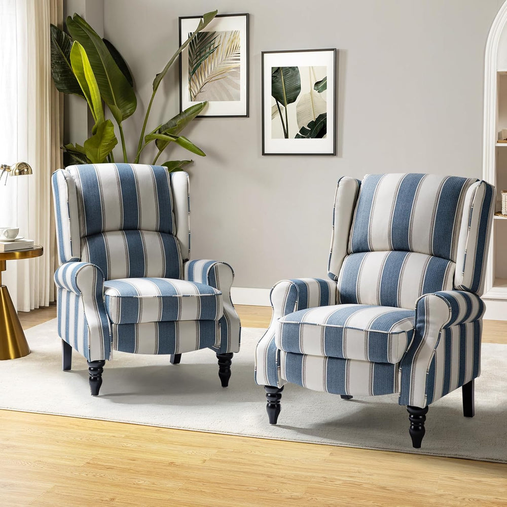 HULALA HOME Upholstered Wingback Recliner Chair Set of 2, Small Adjustable Fo...