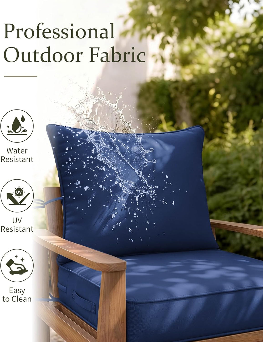 Outdoor Deep Seat Patio Cushions Set, 22×22×4 Inch Water Resistant & Fade...