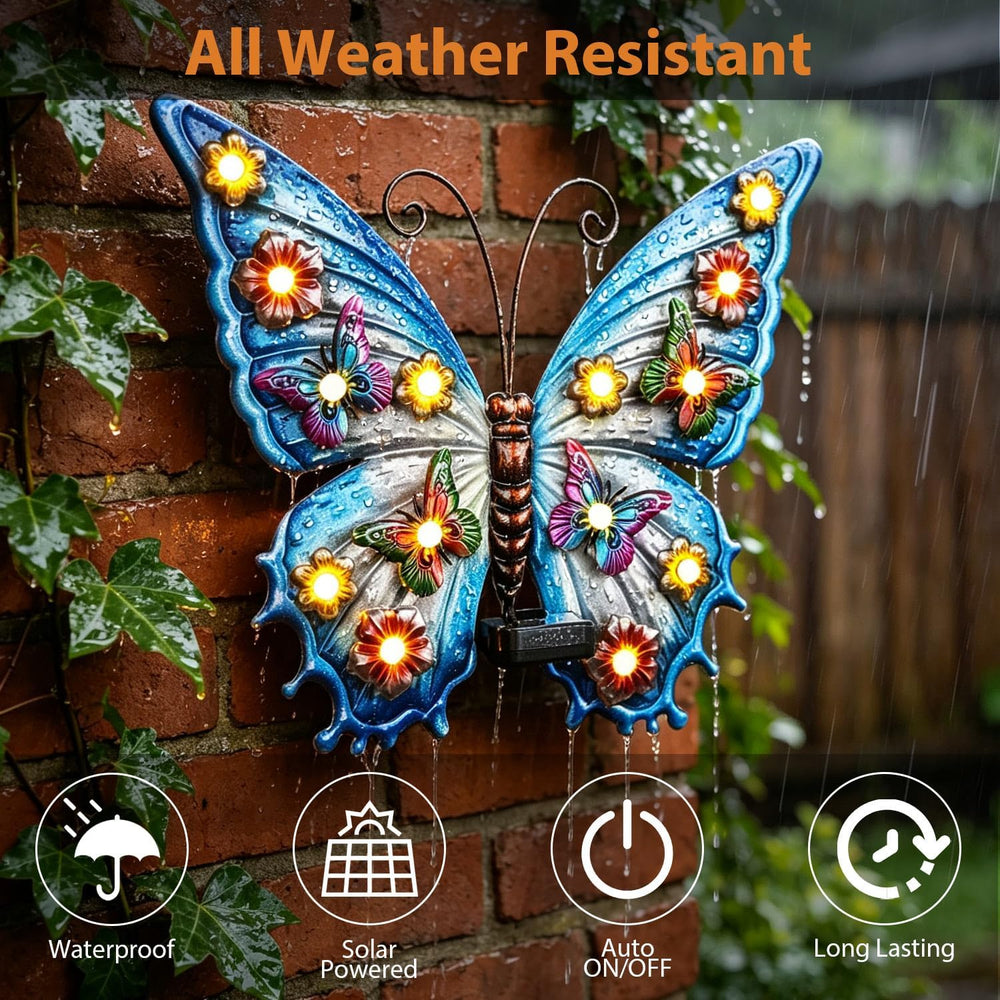 Large Butterfly Wall Art Outdoor with Solar Lights,Metal Wall Decor