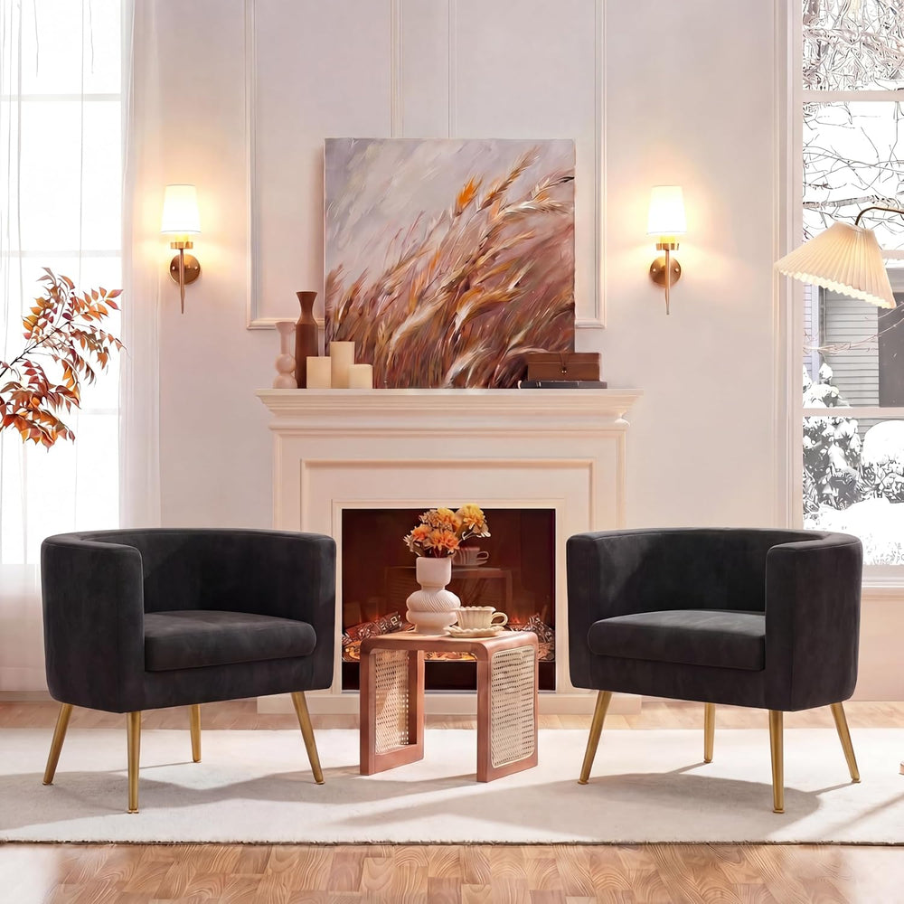 WENTMENT Modern Velvet Accent Chair Barrel Armchair with Gold Metal Legs Upho...