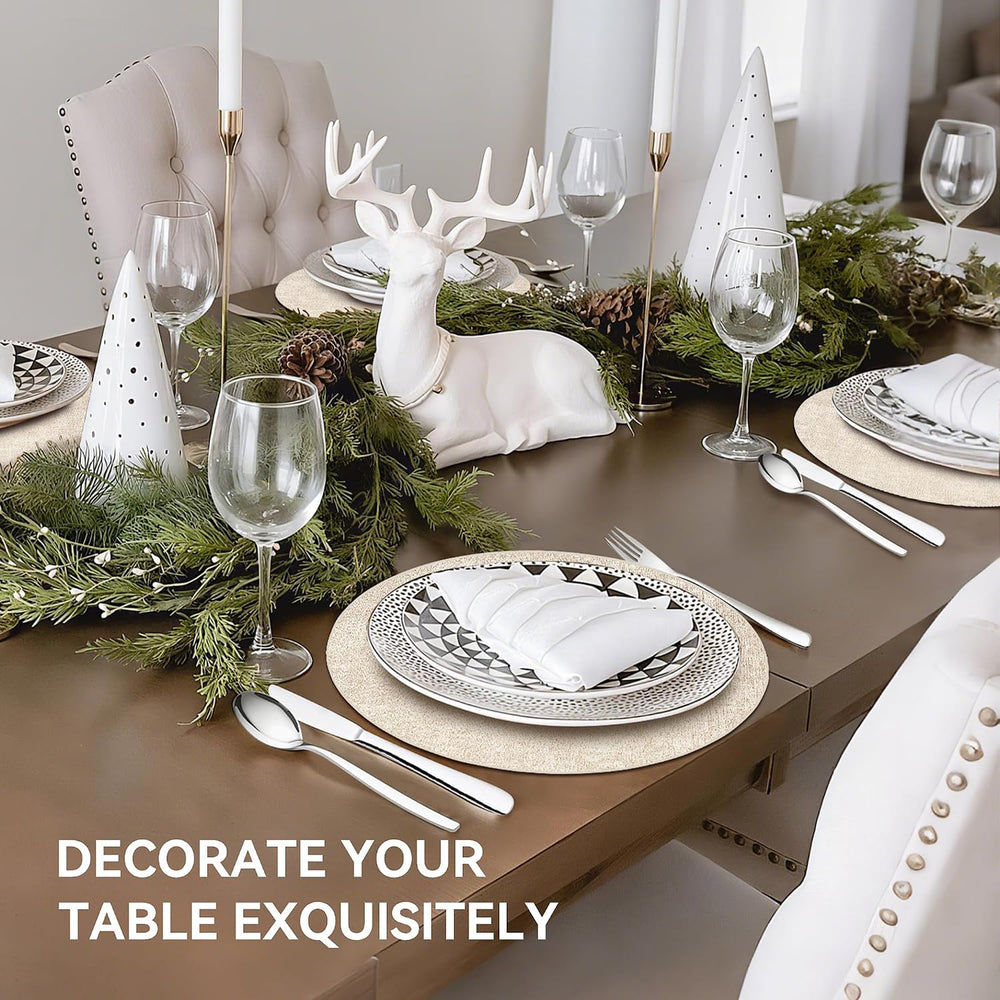 13" Round Placemats Set of 12, Reversible Faux Leather Wipeable Table Mats