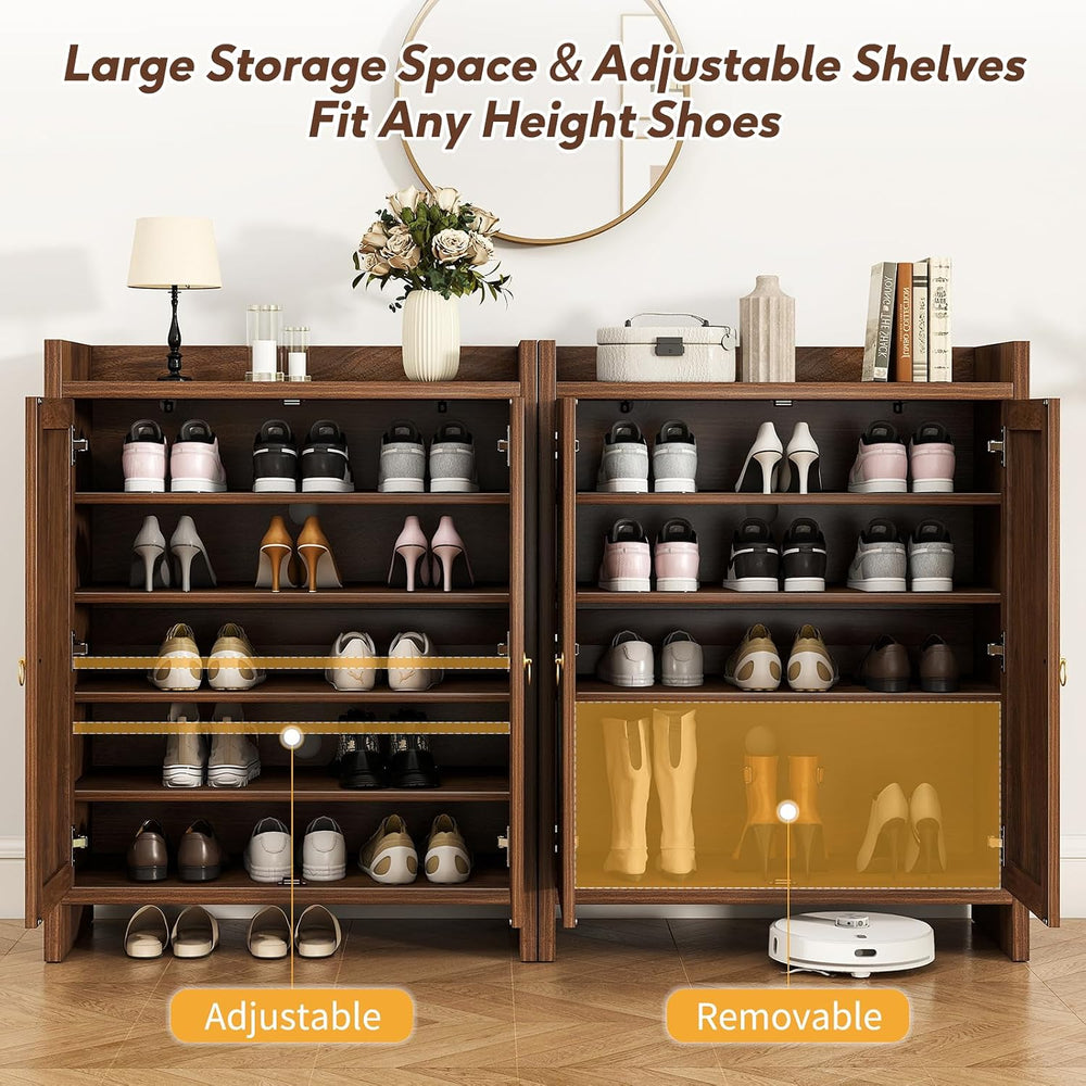 Shoe Cabinet Storage for Entryway - Rattan Entry Way Shoe Storage Cabinet wit...