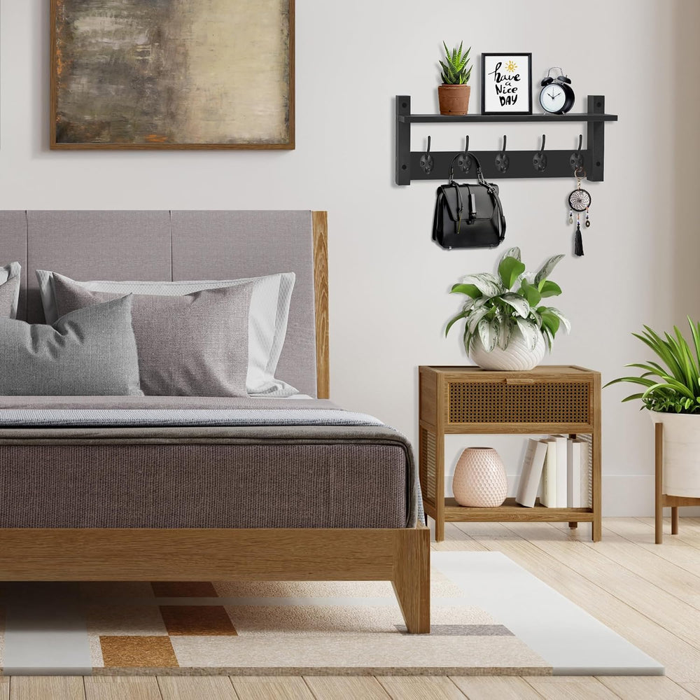Sorbus Coat Rack Wall Mount with Shelf (Black, 24 Inch)