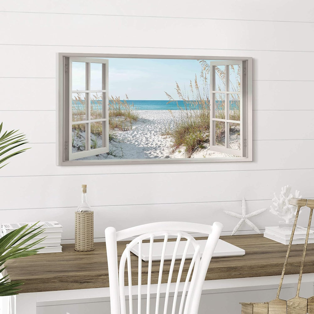 the stream design Beach Window Wall Art Canvas, Coastal Bedroom 40"x20&q...