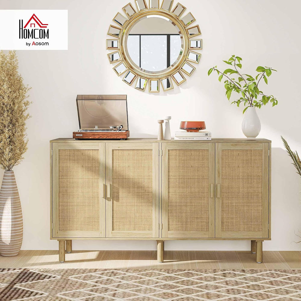 HOMCOM Sideboard Buffet Cabinet 62" Buffet Table 4 Doors Shelves Natural