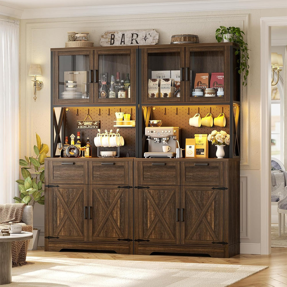 Unikito 71" Kitchen Pantry Cabinet with LED Light & Outlet, Microwav...