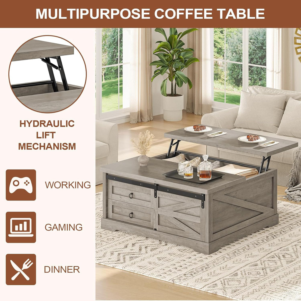 Itaar 39.4'' Lift Top Coffee Table with Storage, Farmhouse Coffee Tab...