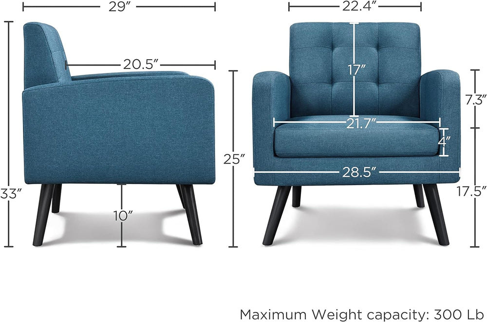 Yaheetech Mid Century Accent Chair Living Room Chair Navy Blue