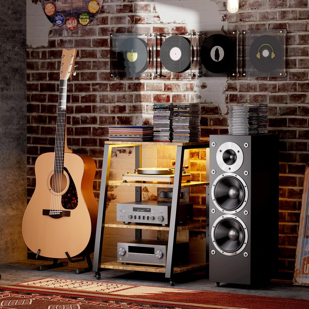 Lifewit 4 Tier Media Stand with Power & LED, Stereo Cabinet, Rustic Brown