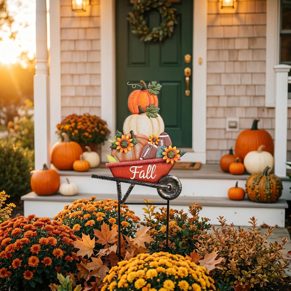 TERESA'S COLLECTIONS Fall Outdoor Decor Pumpkins Metal Garden Stake 23"