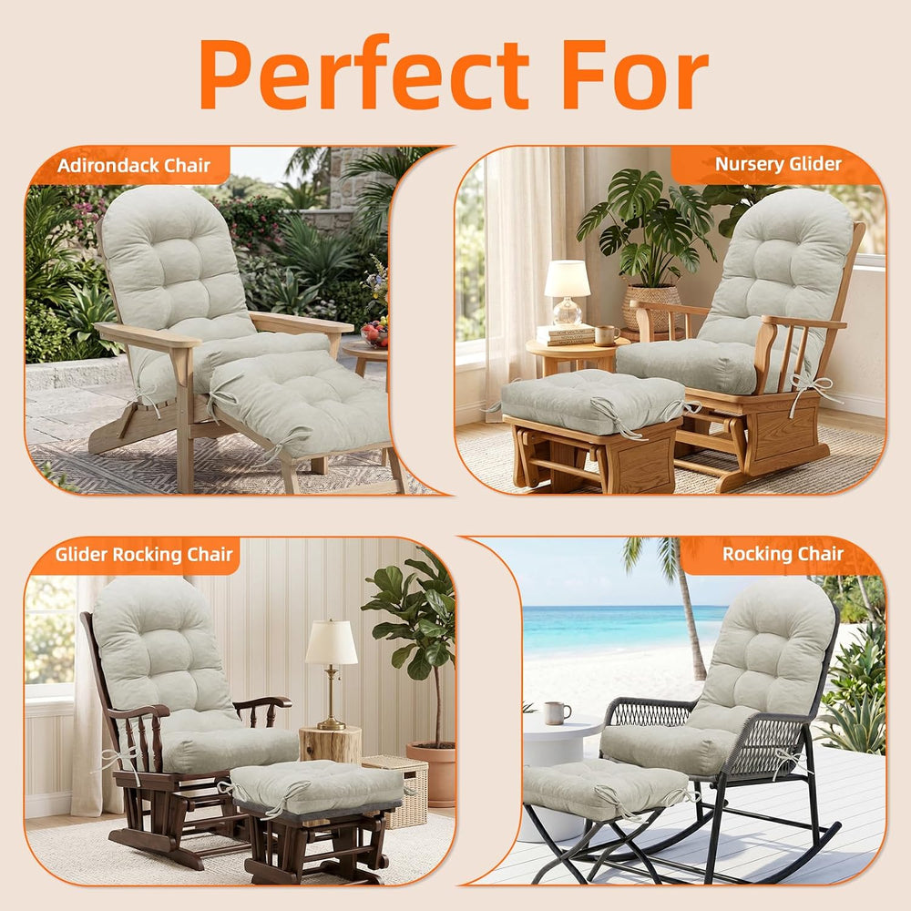 Rocking Chair Cushion Set, Ottoman Cushion Included, Oyster White