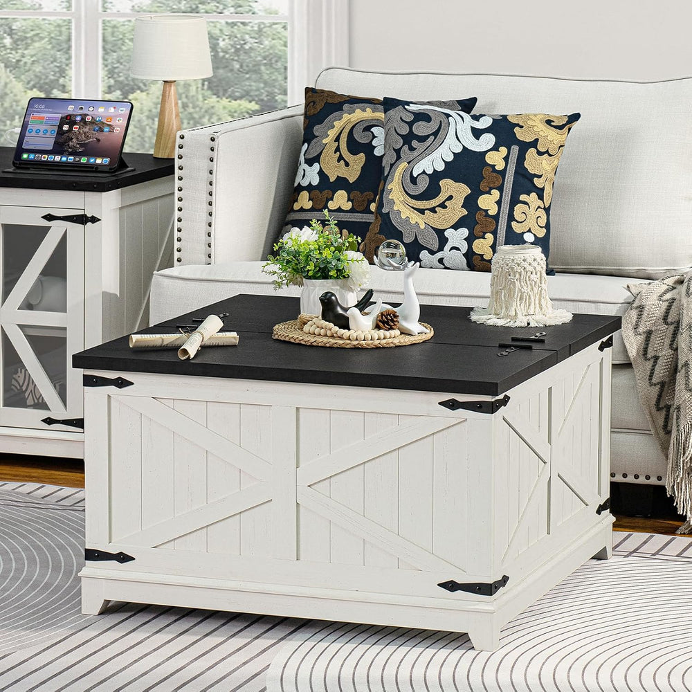 Joaxswe Farmhouse Living Room Sets, Coffee Table with Hidden Storage Organize...