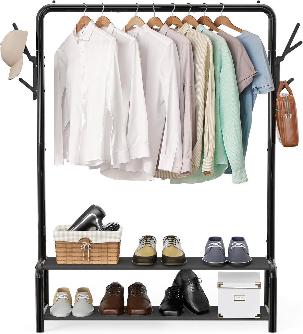 Simple Houseware 52" W Freestanding Closet Garment Rack with Shelves, Black
