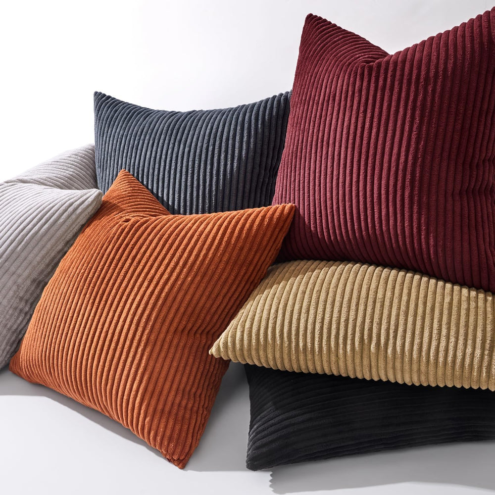 MIULEE Euro Corduroy Throw Pillow Covers Set of 2 24x24 Burgundy