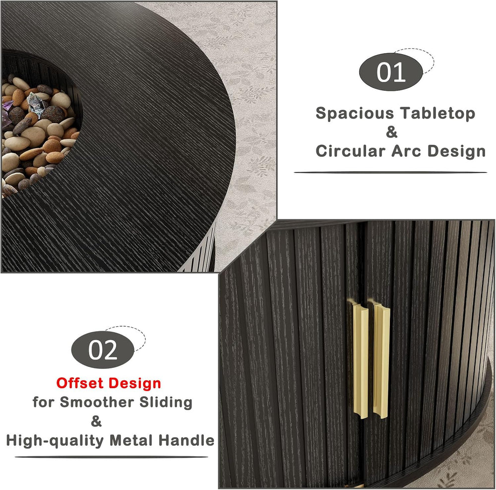 LVB Black Coffee Table Round, Wood Living Room Table with Storage for Home