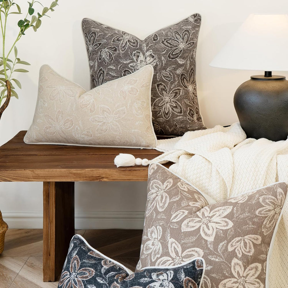 MATTINS Vintage Floral Patterned Throw Pillow Covers 24x24, Gray Brown 2PC