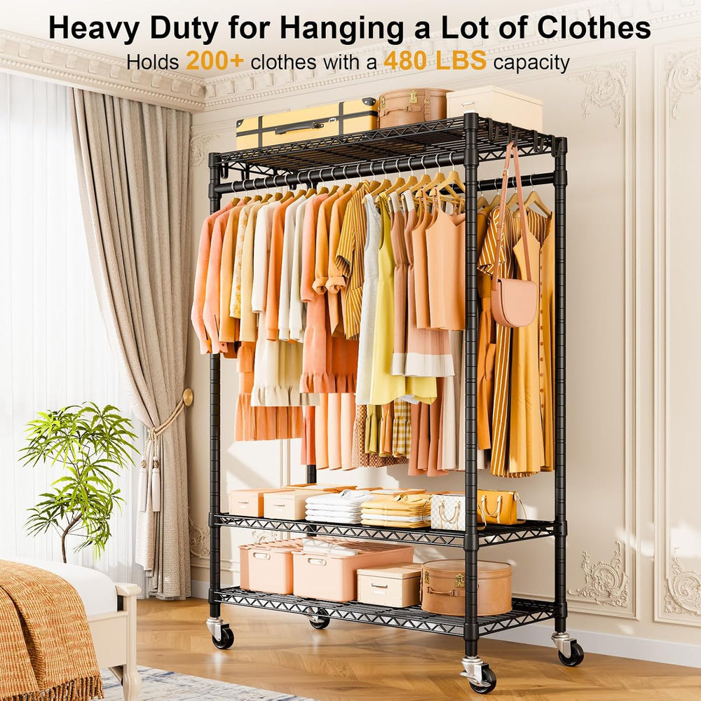 ULIFHOME P7 Rolling Clothes Rack, Clothing Racks for Hanging Clothes, Black