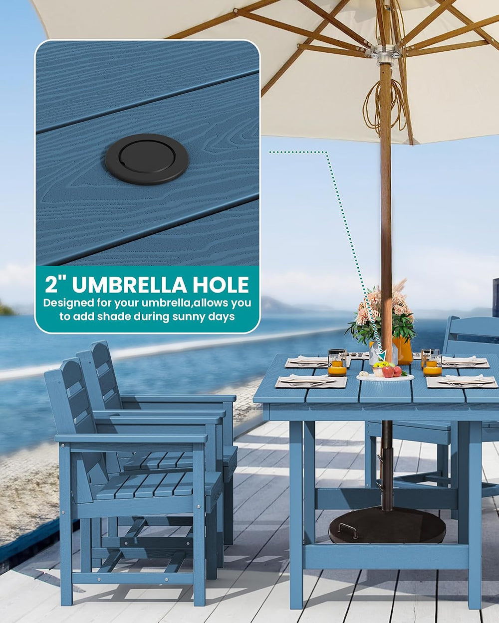 SERWALL 5 Pcs HDPE Patio Dining Set, Outdoor Dining Set for 4, Blue
