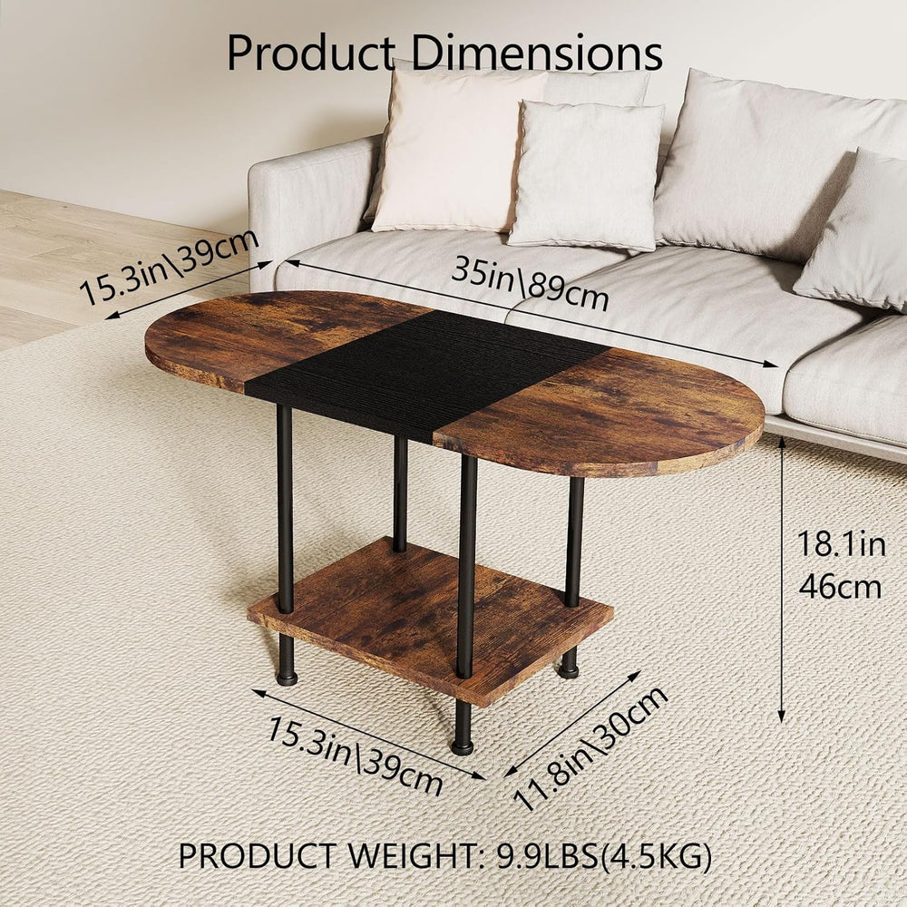 Two-Tone Spliced Tabletop Coffee Table with Storage Shelf