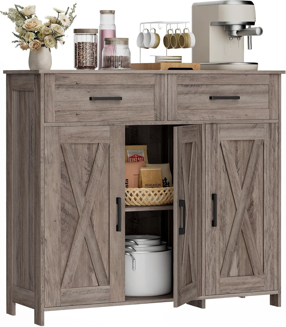 Homhedy Coffee Bar Storage Cabinet with Drawers, Kitchen Buffet Cabinet