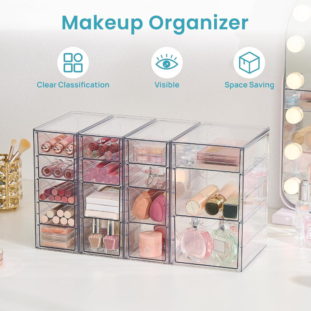 Vtopmart 4 Set Acrylic Desk Organizer with 16 Drawers for Office, Makeup