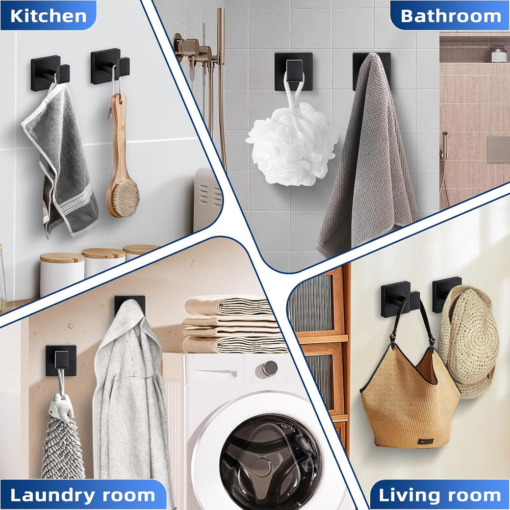 Matte Black Towel Hooks for Bathrooms, Heavy Duty Wall Mounted Stainless Stee...