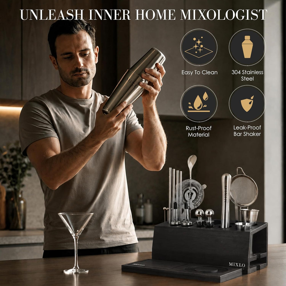 Mixology Bartender Kit - 22Pcs Bar Set Cocktail Shaker Set w Black Bar Cart A...