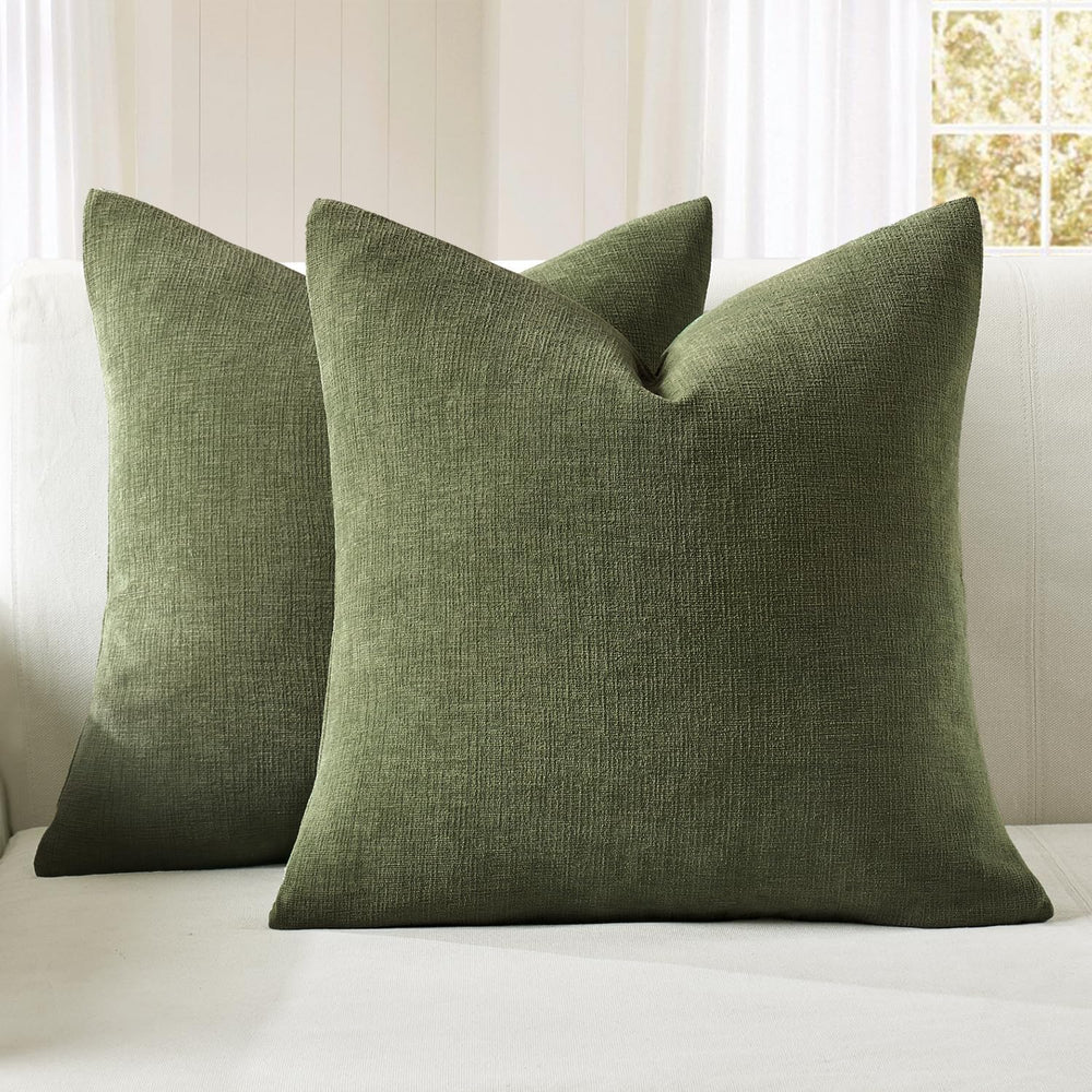 MIULEE Olive Green Chenille Couch Euro Throw Pillow Covers, 26x26