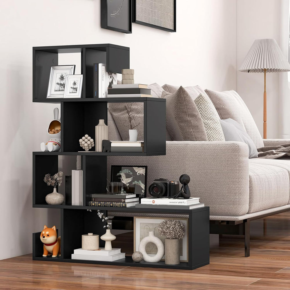 GIANTEX 5-Tier Geometric Bookshelf, S-Shaped Bookcase w/Open Cubes, Black