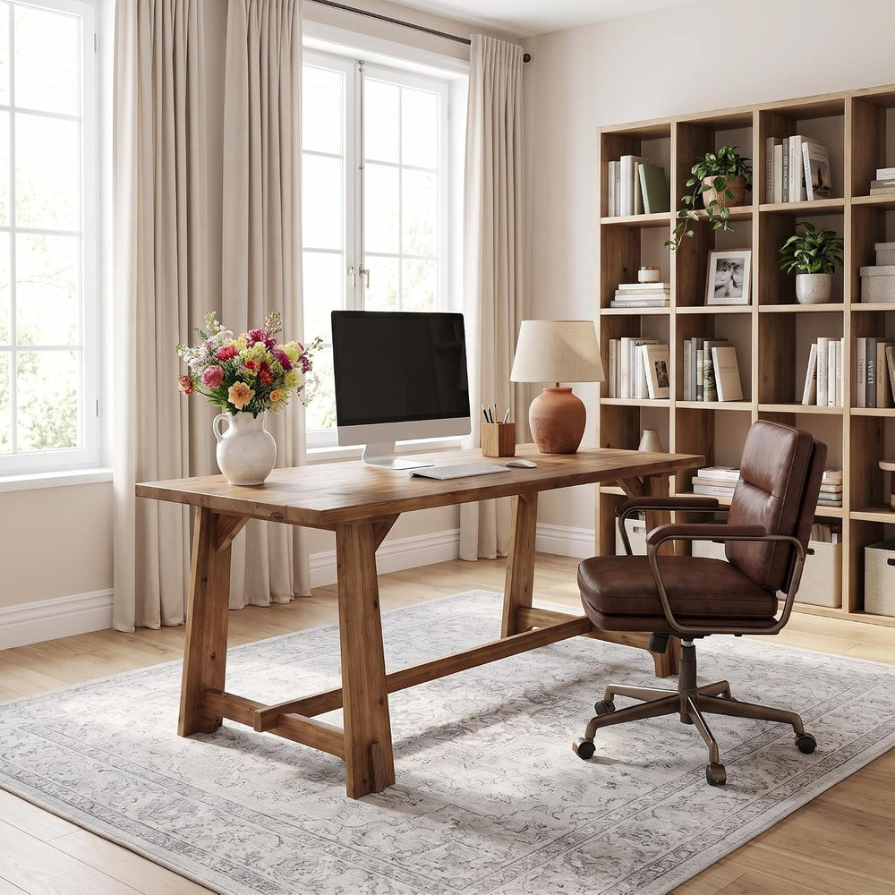 LITTLE TREE 63" Long Large Wood Desks, Farmhouse Office Desk