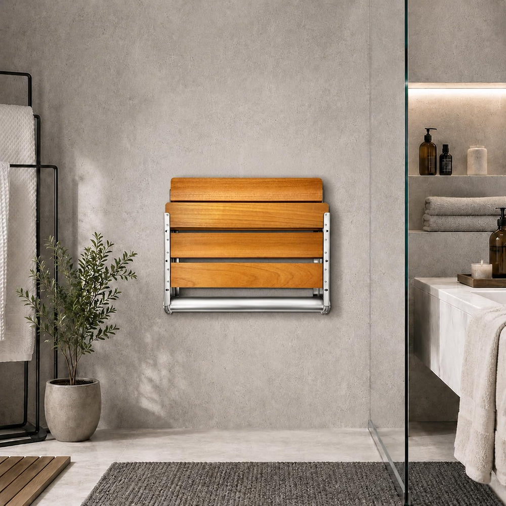 Folding Shower Seat Teak, Folding Shower Seat Wall Mounted, Foldable Shower C...