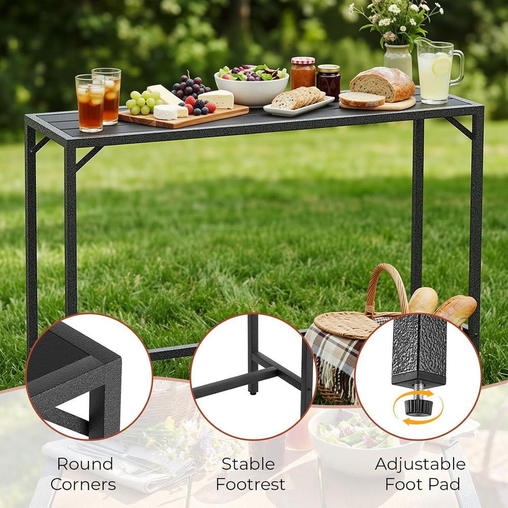 TLSUNNY 55" Patio Bar Table, Sturdy Outdoor Counter Height Table, Black