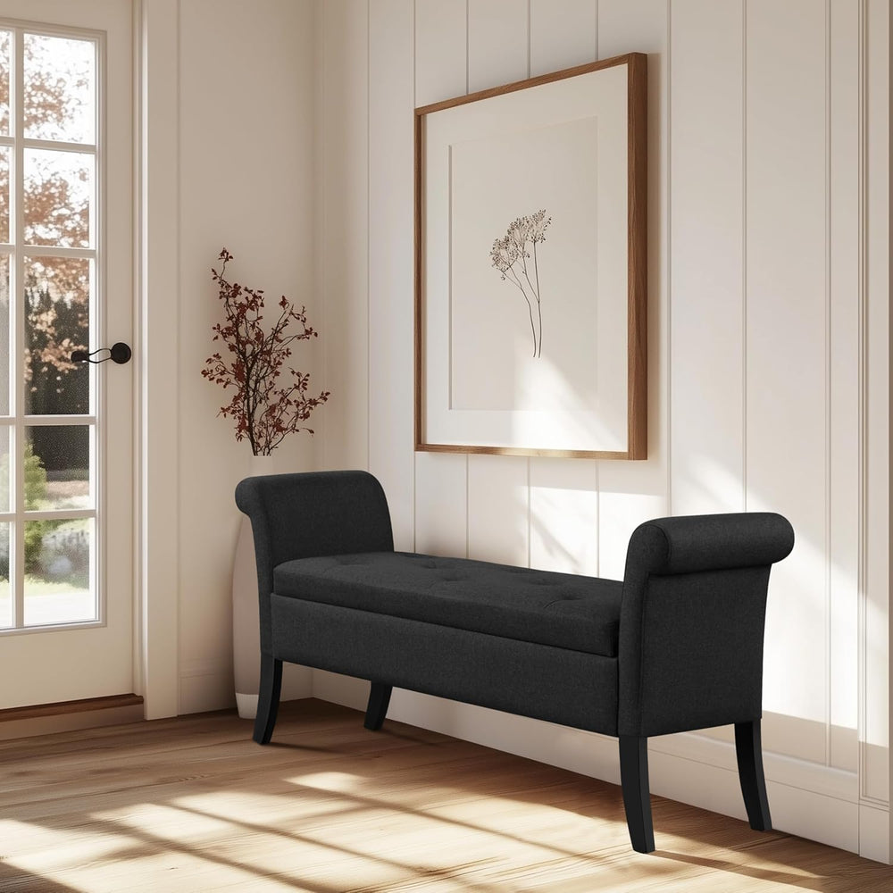 Yaheetech 52in Storage Bench for Bedroom End of Bed with Rolled Arms, Black
