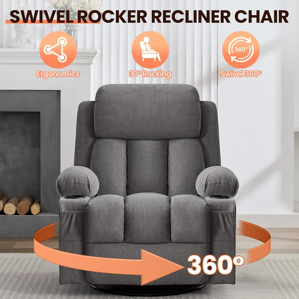MAHOMICO Swivel Rocker Recliner Chair with Vibration Massage and Heat for Liv...