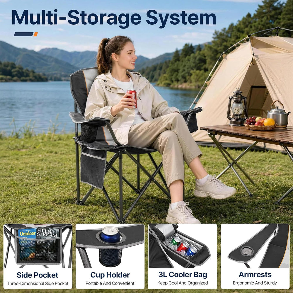 Suteck Folding Camping Chair, Oversized Heavy Duty Chairs, Black (2Pack)