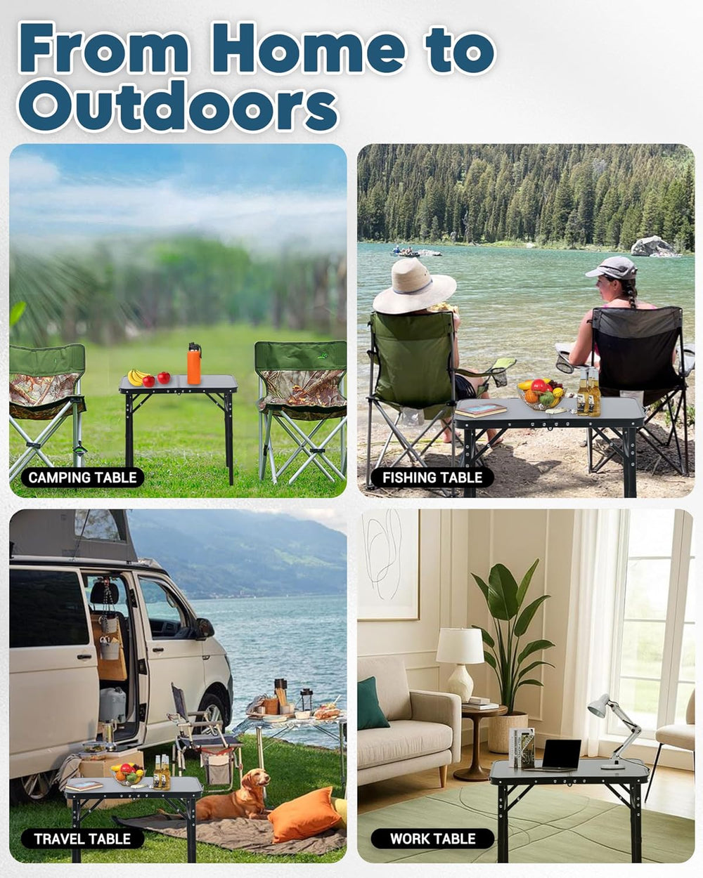 LOFTEY Small Folding Table, 2 ft Portable Camping Table, Adjustable Height