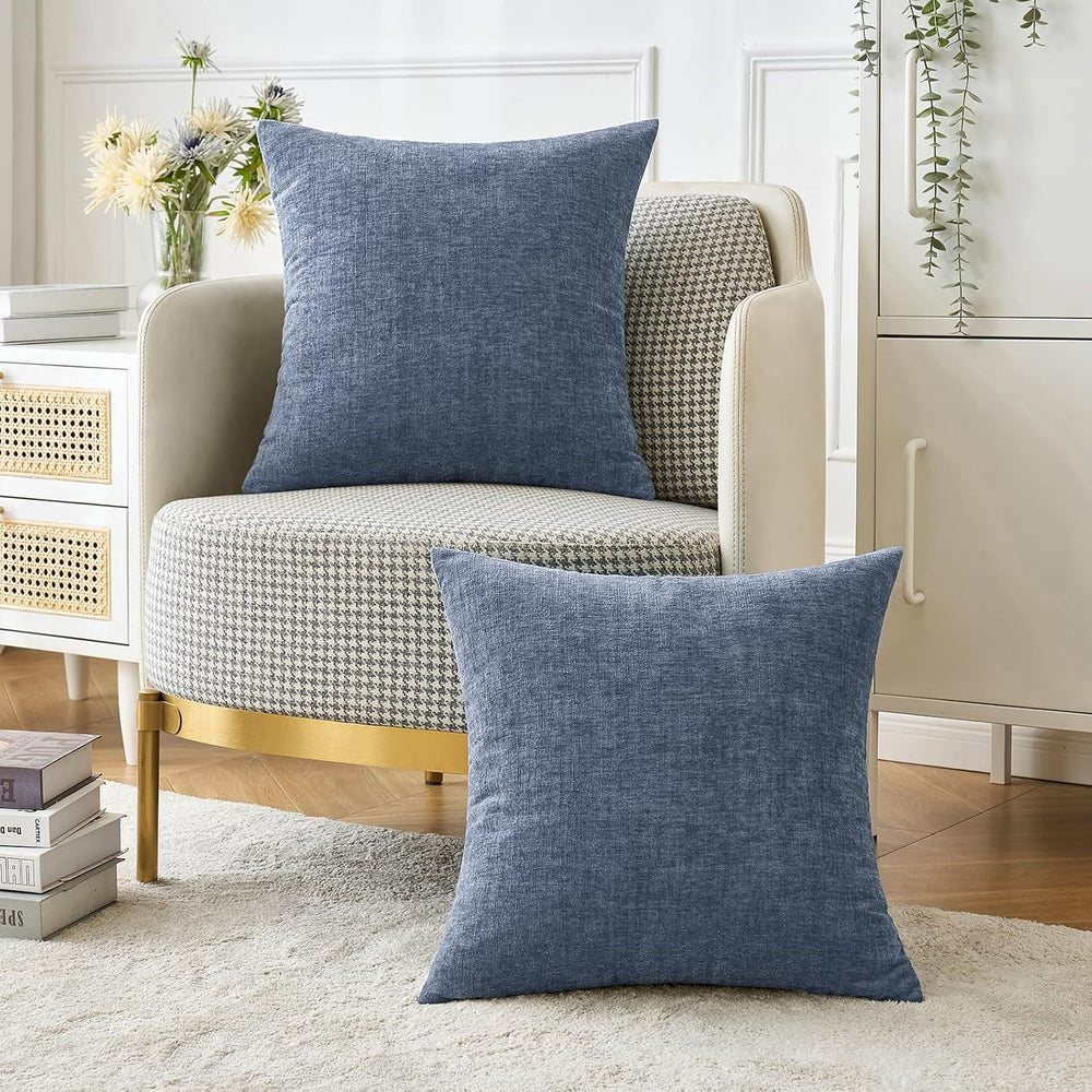 MIULEE Soft Chenille Throw Pillow Covers Dark Grey Blue 20x20 Pack of 2