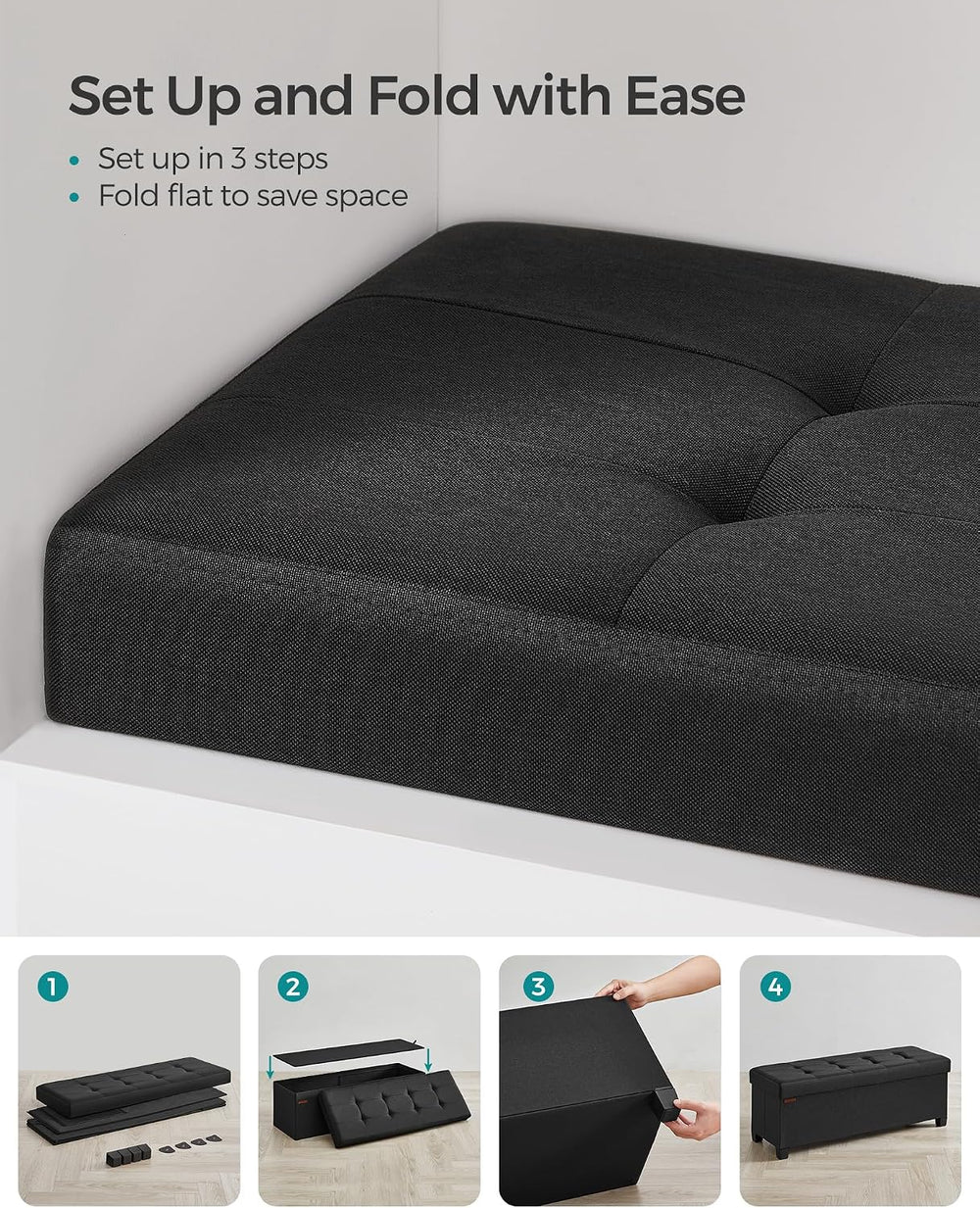 SONGMICS Storage Ottoman Bench, Foldable Foot Rest with Legs