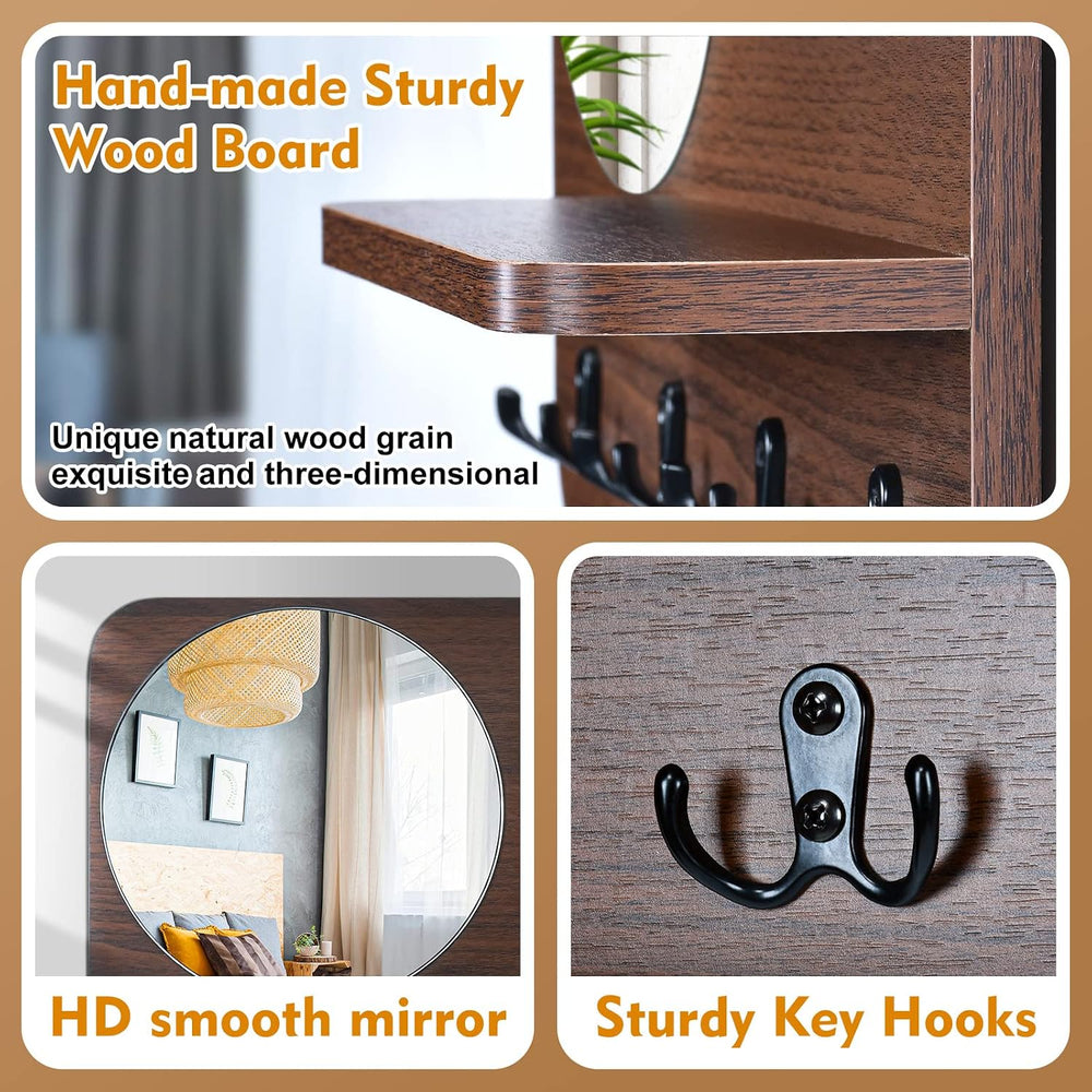 Coat Rack Wall Mount with Shelf & Mirror Decorative Entryway Hook