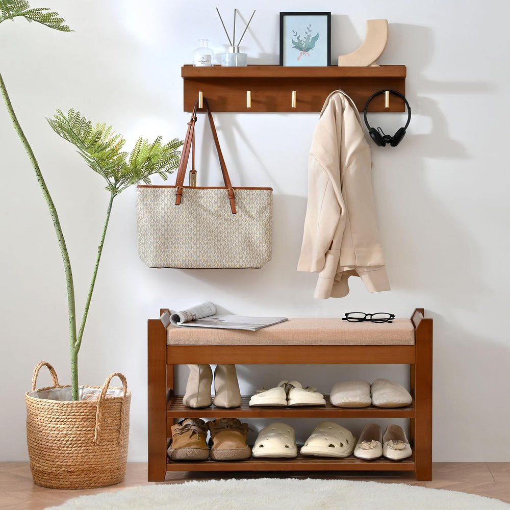 PETKABOO Shoe Rack for Front Door Entrance, 28” Entryway Bench with Coat Rack...